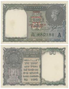 Burma, George VI, Rupee 1, 1947, signed C. E. Jones, red overprint Burma Currency Board Le