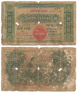 Indo-Portuguese, Oito (Eight) Tangas, 2nd issue, 1917, Banco Nacional Ultramarino, red sea