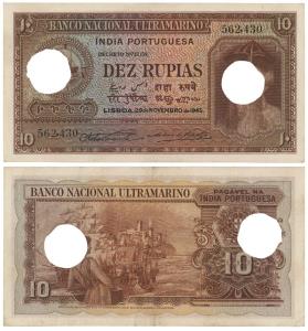 Indo-Portuguese, Dez / 10 Rupias, 6th issue, 1945, Banco Nacional Ultramarino, (J&R 12.30.