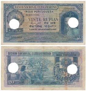 Indo-Portuguese, Vinte / 20 Rupias, 1945, Banco Nacional Ultramarino (J&R 12.31.3). Two ca