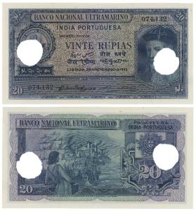 Indo-Portuguese, Vinte / 20 Rupias, 6th issue, 1945, Banco Nacional Ultramarino, (J&R 12.3