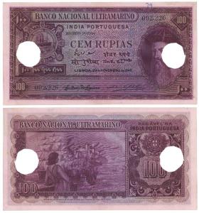 Indo-Portuguese, Cem (100) Rupias, 6th issue, 1945, Banco Nacional Ultramarino (J&R 12.33.