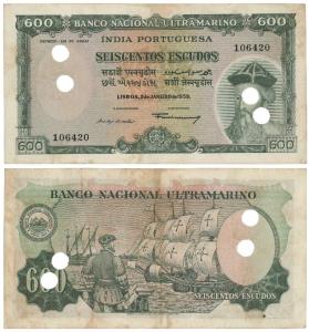 Indo-Portuguese, 600 Escudos, 7th issue, 1959, Banco Nacional Ultramarino, (J&R 12.39.6). 