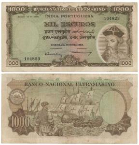 Indo-Portuguese, 1000 Escudos, 7th issue, 1959, Banco Nacional Ultramarino, (J&R 12.40.3).