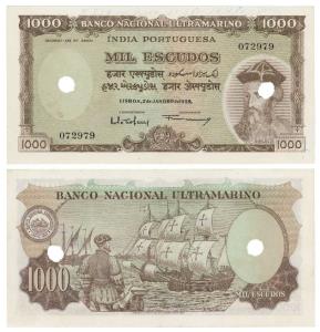 Indo-Portuguese, 1000 Escudos, 7th issue, 1959, Banco Nacional Ultramarino, (J&R 12.40.4).