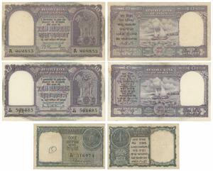 Rupee 1, 1951, signed K. G. Ambegaonkar, (J&R 6.1.3.1); Rupees 10 (2), 1951, signed B. Ram