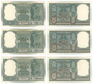 Rupees 5, signed H. V. R. Iengar, inset A, (J&R 6.3.4.1B). Uncirculated. (3)
