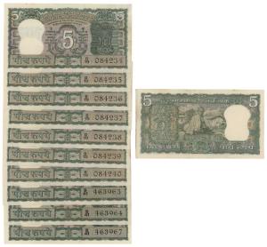 Rupees 5, 1969, signed L. K. Jha, featuring Mahatma Gandhi on the rev., the first seven no