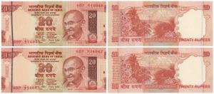 Rupees 20, signed Bimal Jalan, Error, miss-print in the front, that is margin of the other