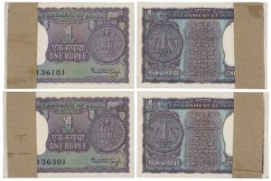 Rupee 1 bundle (2), 1978, signed Manmohan Singh, (IPM# A-38). Uncirculated. (200)