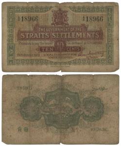 Singapore, Straits Settlements, 10 cents, 1919 (KM 8). Fine.