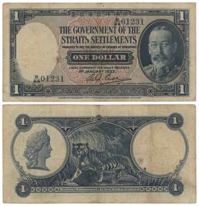 Singapore, Straits Settlements, George V, 1 Dollar, 1933, a regal tiger on rev. (KM 16). V