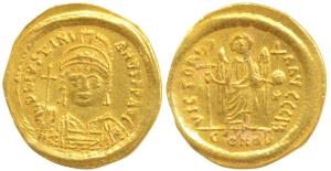 Byzantine Empire, Justinian I (527-565 AD), Gold Solidus, 4.32g, Constantinople Mint, obv.