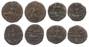 Huns, Kashmir, Toramana II (c. 540-570 AD), Copper Drachma, obv. king standing slightly le