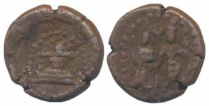 Shivaganga Rajas, Sasivarnadeva (1730-1750 AD), Copper Kasu, 2.8g, obv. Rama and Sita stan