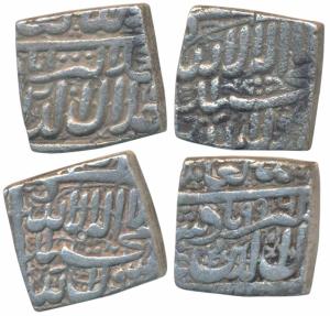 Akbar (AH 963-1014; 1556-1605 AD), Silver Square Rupee (3), each 11.1g, Ahmedabad Mint, AH