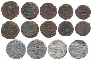 Akbar, Silver Rupee, Agra Mint (mint name off flan); Aurangzeb, Silver Rupee, Lucknow Mint