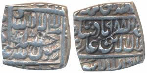 Akbar, Silver Square Rupee, 11.3g, Dar-ul-sultanate Lahore Mint, AH 988, Kalima type (KM 8