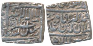Akbar, Silver Square Rupee, 11.3g, Dar-ul-Sultanate Lahore Mint, AH 989, Kalima type, comp