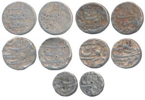 Shah Jahan, Silver Rupee (2), Surat & Lahore; Shah Jahan, Silver ½ Rupee, mint name off fl