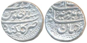 Aurangzeb Silver Rupee, 11.4g, Golkunda Mint, 1076/21, struck with mismatched dies (KM 300