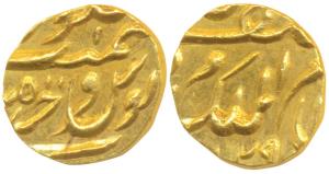 Mir Mahabub Ali Khan, Gold 1/8 Ashrafi, 1.3g, Farkhanda Bunyad Hyderabad Mint, AH (13)29 (