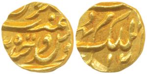 Mir Mahabub Ali Khan, Gold 1/8 Ashrafi, 1.3g, Farkhanda Bunyad Hyderabad Mint, AH 12XX (KM