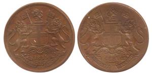 Copper ¼ Anna, 1835, obv. coat of arms of the EIC and date, Error, Brockage, nice and near
