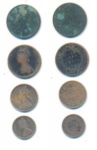 Queen Victoria, Copper ½ Anna 1862 & 1876; ¼ Anna 1862; ½ Pice 1862. Good to Very Fine. (4