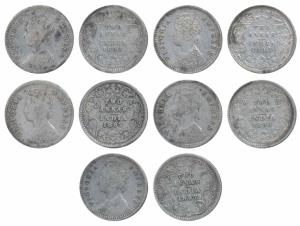 Victoria Empress, Silver 2 Annas, 1892 (2), 1896, 1897, 1898. Fine to Very Fine. (5)
