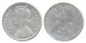 Victoria Empress, Silver ¼ Rupee, Error, Brockage, nice deep and complete Lakhi impression