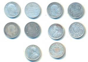 Silver ¼ Rupee (5), Edward VII, 1903, 1907 (2); George V, 1918, 1928. Fine+. (5)