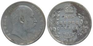 Edward VII, Silver Rupee, 1903, wrong Urdu, three dots instead of five dots in Rupaya, Cal