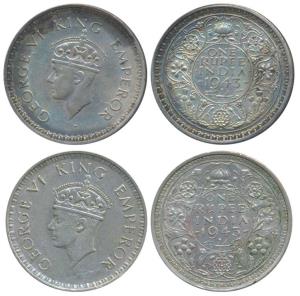 George VI, Half Silver Rupee, 1943, Bombay Mint, A / Ia, Large Head and Small 3 in date, (