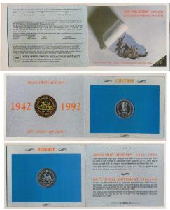 1993 Uncirculated Set, Quit India Movement, Rupees 50. In immaculate condition, within ori