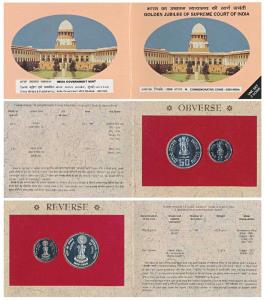 2000 Uncirculated Set, Golden Jubilee of Supreme Court of India, set of 2, Rupees 2 and 50