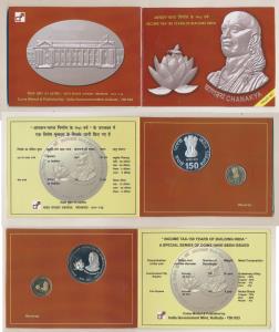 2010 Proof Set, Income Tax 150 years of building India, Chanakya, set of 2, Rupees 5 and 1