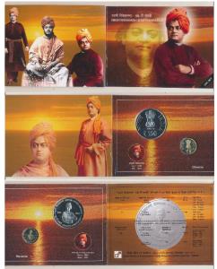 2013 Uncirculated Set, 150th Birth Anniversary of Swami Vivekananda, set of 2, Rupees 5 an