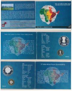 2015 Uncirculated Set, 3rd India-Africa Forum Summit, set of 2, Rupees 10 and 500. In imma