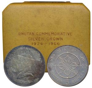 Bhutan, Silver 3 Rupees, 28.27g, 1966 (KM 32a). Proof in Original Box of Issue.