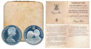 Gibraltar, Silver Crown, 28.28g, 1981, His Royal Highness The Prince of Wales and Lady Dia