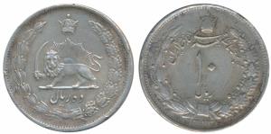 Iran, Muhammad Reza Shah (AH 1320-1358), Silver 10 Dinars, 15.8g, AH 1323. Very Fine+.