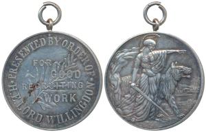 Lord Willingdon’s Medal For Good Recruiting Work, Silver Medal, 34.8g, obv. Victory standi