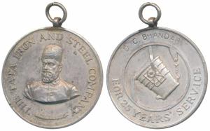 Tata Iron and Steel Company, Silver Medal, 40g, For 25 Years Service, obv. bust of Jamshed