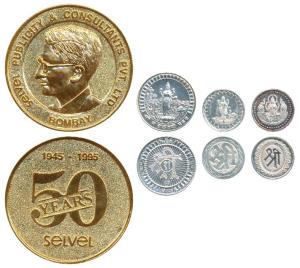 Medallion (4), Copper Gilt, Selvel Publicity Bombay, rev. 50 Years Selvel, 1945-1995; Silv