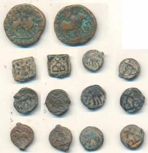 Mauryan Period, Taxila type, Cast Copper (6), obv. elephant walking to left, rev. three ar