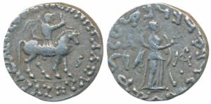 Indo-Scythians, Azes II (c. 35 BC - 5 AD), Silver Tetradrachm, 9.24g, obv. king mounted on
