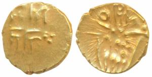 Tanjore Fanams, Gold , Nayaks of Tanjore, Raja Ram type, obv. Kali, rev. Rma Rau. Extremel