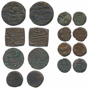 Assorted Copper lot, Delhi Sultanate (2); Malwa Sultanate (1); Gulbarga Sultanate; Kangra 