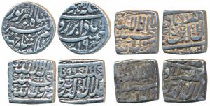 Silver Rupee (4), Jahangir, Lahore Mint, Bada Bar Hamesha couplet, AH 1034/19; Akbar, Silv